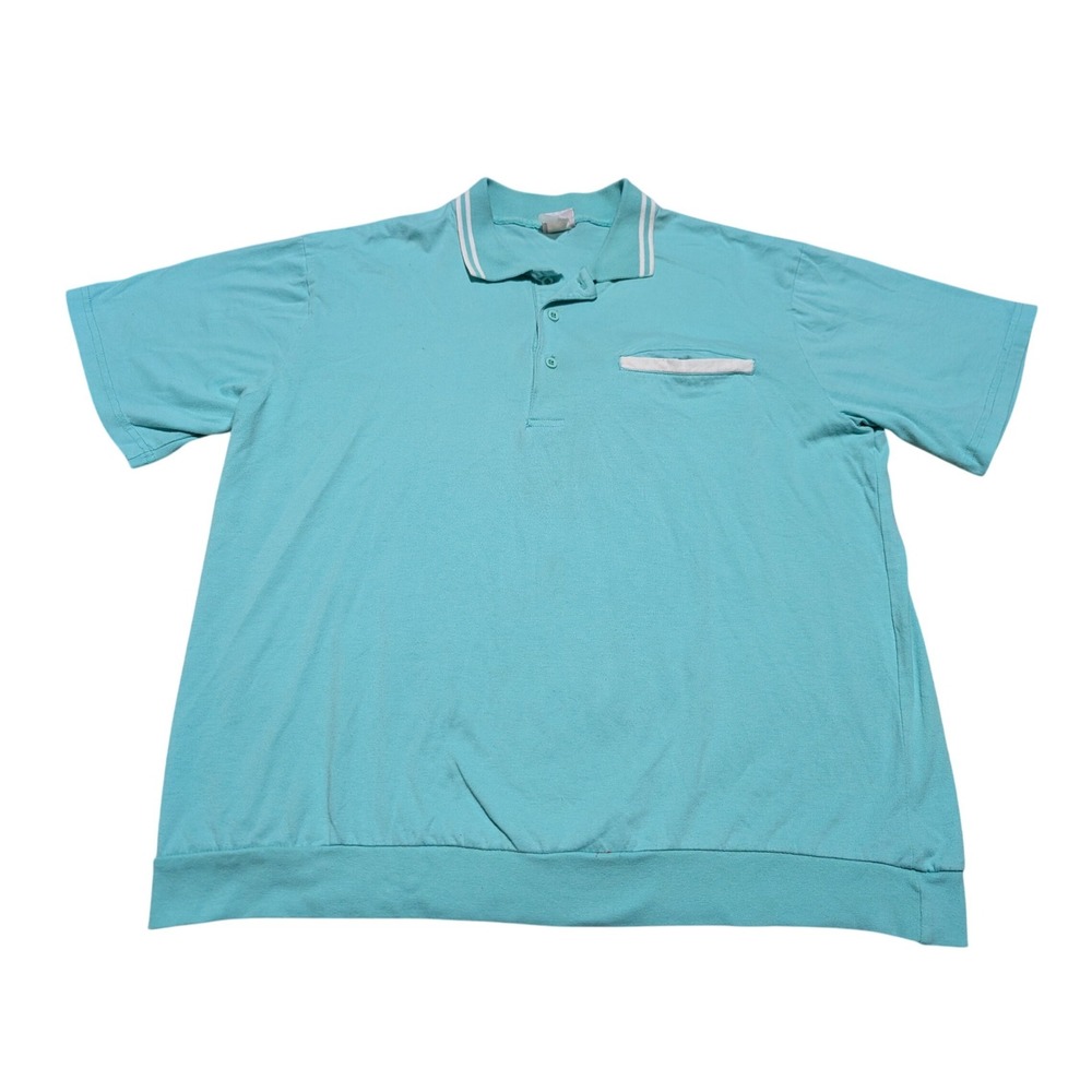 Haband Casual Joe‎ Polo Shirt Mens XL Turquoise Vintage Banded Hem Retro Pocket